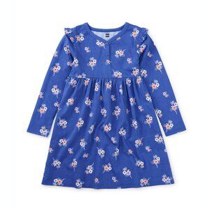 Tea Collection Girls Long Sleeve Floral Ruffle Henley Twirl Dress 6